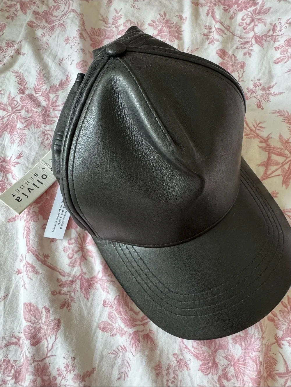 NWT Alice + Olivia CHERISE TRUCKER HAT Black Faux Leather